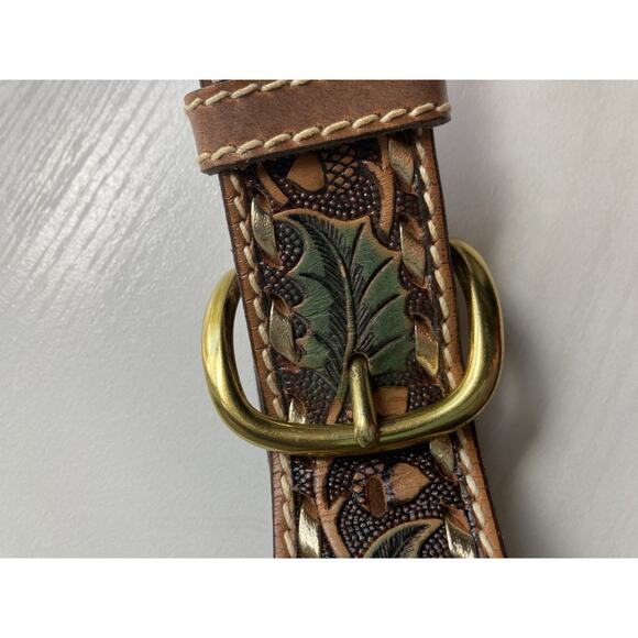 Kenny Rogers Womens 32 Hand Woven Tooled Leather Acorns Leaves Belt Fall Autumn - Picture 3 of 8